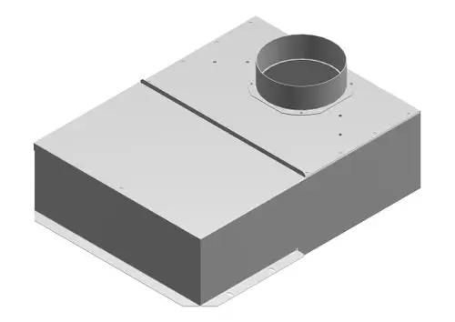 BOSCH Lüftungskanal in rechteckiger Form mit runder Öffnung an der Oberseite, geeignet für Luftverteilung in Lüftungssystemen.